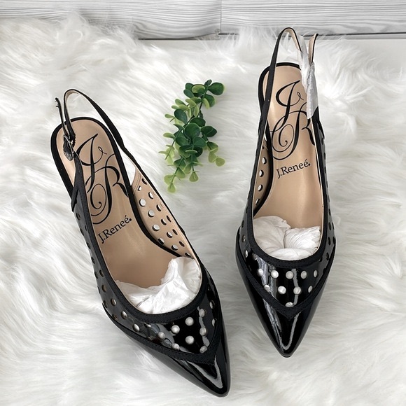 J.Renee Shoes - J.Renee “Adalyn” Patent Leather Kitten Heel Sling Backs
